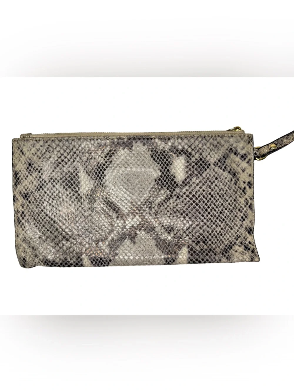 Michael Kors Snakeskin Python Embossed Leather Wristlet Clutch Gold Logo